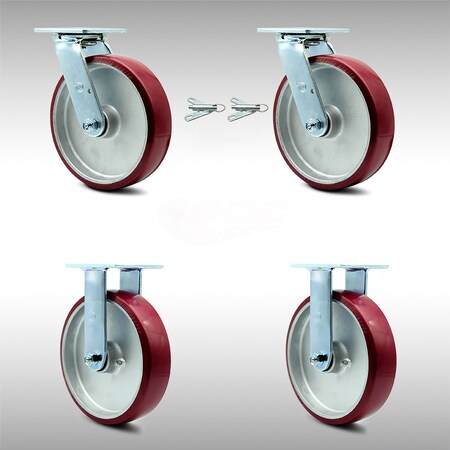 Service Caster 8 Inch SS Poly on Aluminum Caster Set with Roller Bearings 2 Swivel Lock 2 Rigid SCC-SS30S820-PAR-BSL-2-R-2